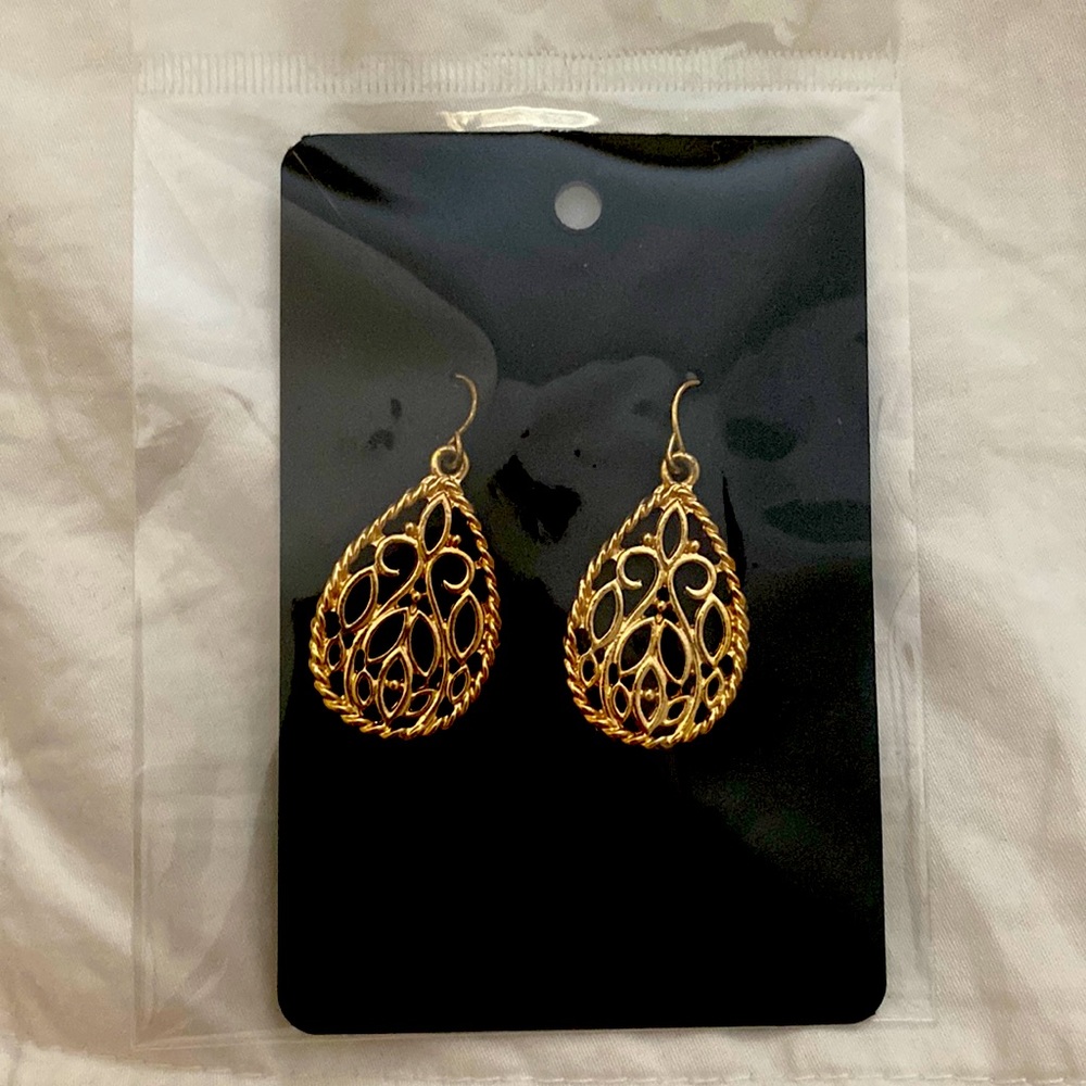 Gold Colored Dangle Earrings - OS